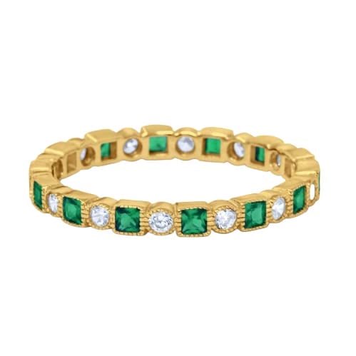 HeartsAndYou 2ct Natural Emerald Diamond Wed Band Full Eternity Milgrain 14k REAL Yellow Gold