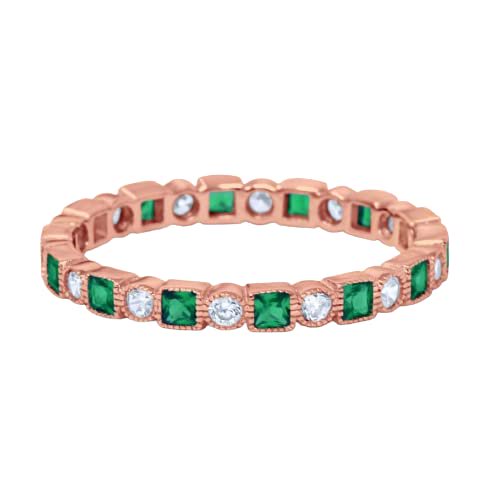 HeartsAndYou 2ct Natural Emerald Diamond Wed Band Full Eternity Milgrain 14k SOLID Rose Gold
