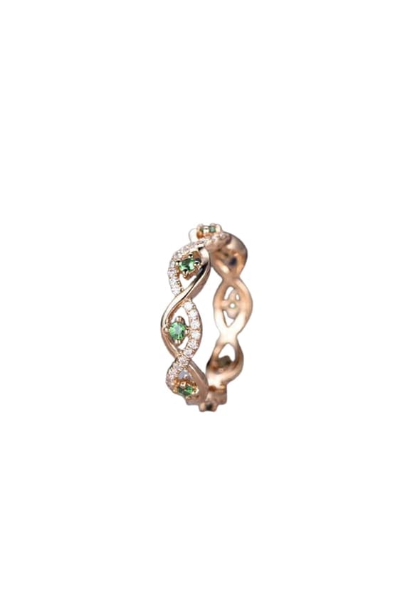 2ct Natural Emerald & Diamond Wed Band Infinity Stackable 14k SOLID Yellow Gold