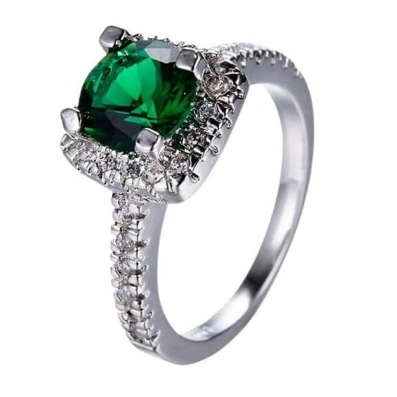 HeartsAndYou 2ct Natural Emerald Halo Solitaire Engagement Ring 100% 14k SOLID White Gold