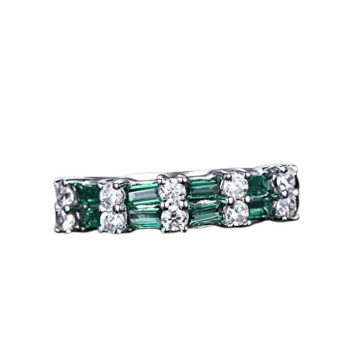HeartsAndYou 2ct Natural Emerald Unique Two Row Half Eternity Band 100% 14k SOLID White Gold