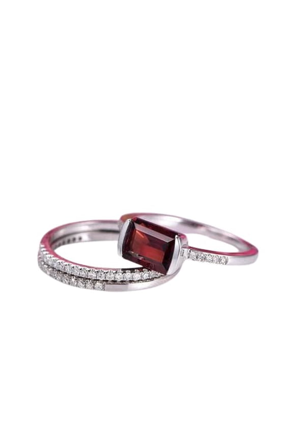 2ct Natural Garnet Diamond Engagement Ring Trio Bridal Set 14k SOLID White Gold
