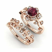 HeartsAndYou 2ct Natural Garnet Diamond Floral Bridal Set Engagement Ring 14k SOLID Rose Gold