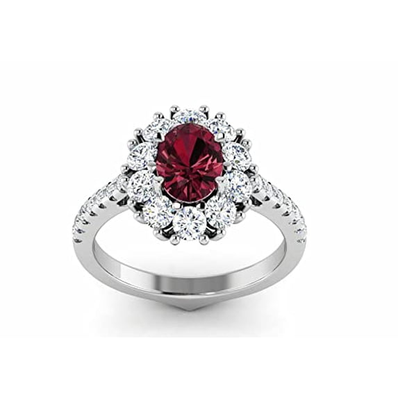 HeartsAndYou 2ct Natural Garnet Diamond Floral Cluster Halo Engage Ring 14k SOLID White Gold