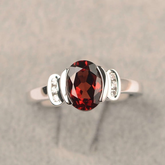 HeartsAndYou 2ct Natural Garnet Diamond Solitaire Round Halo Accent Ring 14k SOLID White Gold