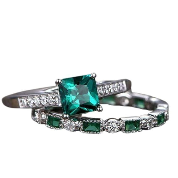 HeartsAndYou 2ct Natural Green Emerald Bridal Set Engagement Ring 100% 14k SOLID White Gold