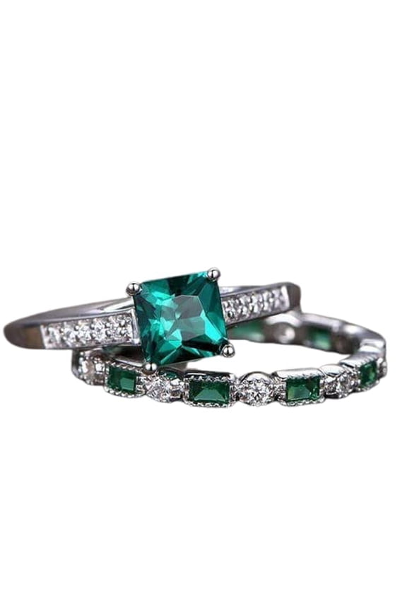 2ct Natural Green Emerald Bridal Set Engagement Ring 100% 14k SOLID White Gold