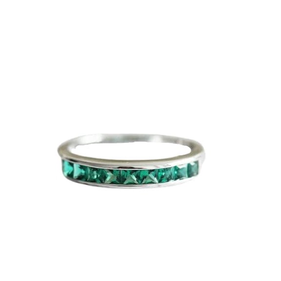 HeartsAndYou 2ct Natural Green Emerald Channel Set Engagement Ring 100% 14k SOLID White Gold