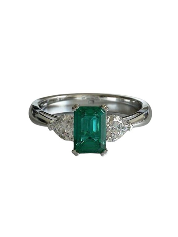 2ct Natural Green Emerald Engagement Ring Accent 100% REAL 14k SOLID White Gold