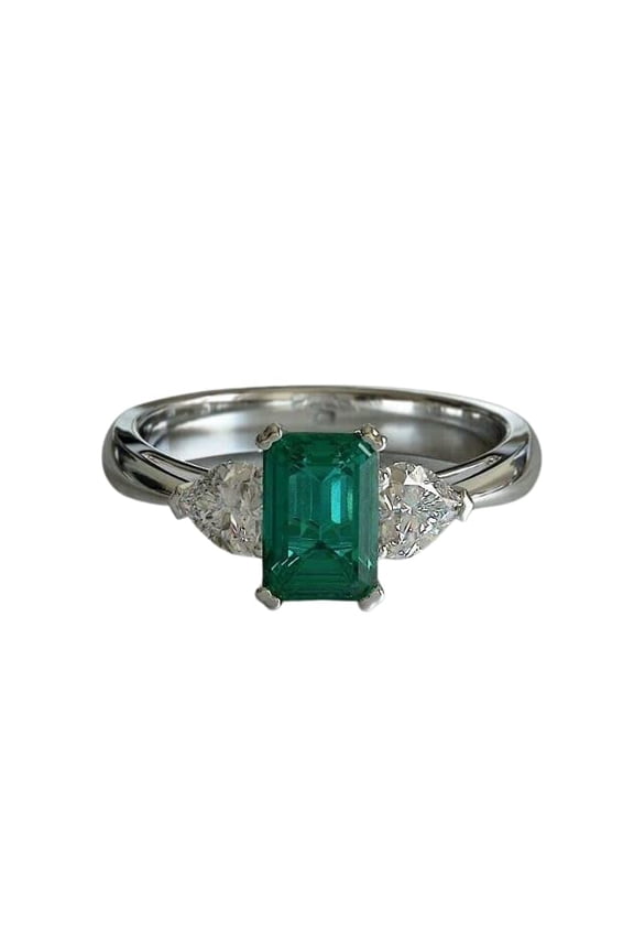 2ct Natural Green Emerald Engagement Ring Accent 100% REAL 14k SOLID White Gold