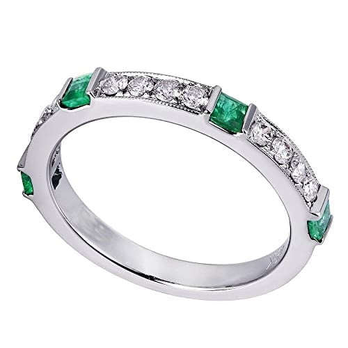 HeartsAndYou 2ct Natural Green Emerald Half Eternity Wedding Band 100% 14k SOLID White Gold