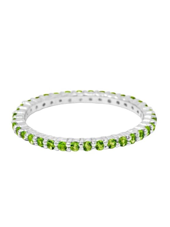 2ct Natural Green Peridot Band Full Eternity Stackable 14k Solid White Gold