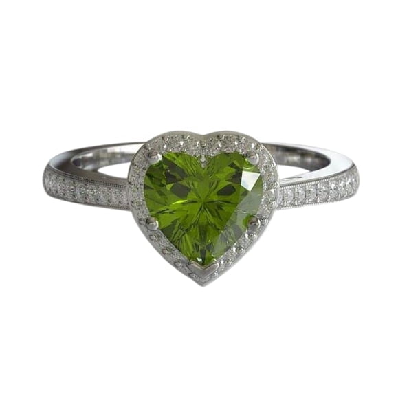 HeartsAndYou 2ct Natural Green Peridot & Diamond Ring Halo 100% REAL 14k SOLID White Gold