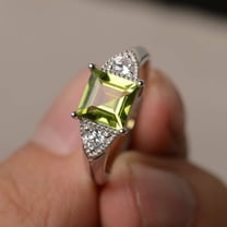 HeartsAndYou 2ct Natural Green Peridot Trilogy Wedding Engagement Ring 14k SOLID White Gold