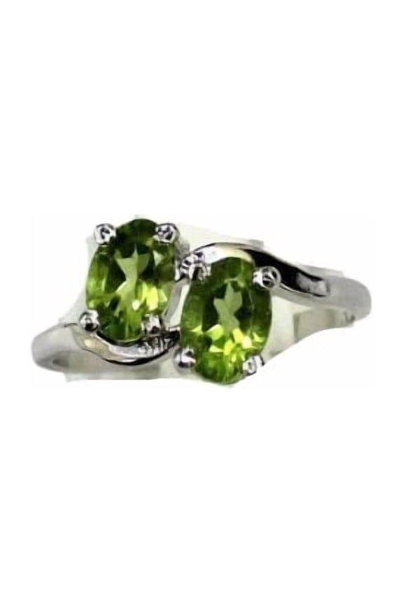 2ct Natural Green Peridot Two Stone ByPass Engagement Ring 14k SOLID White Gold