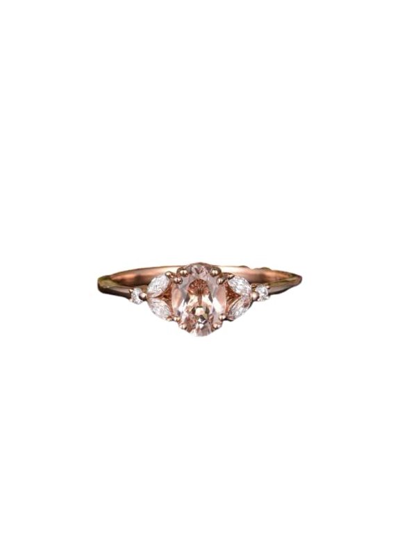 2ct Natural Morganite & Diamond Leaf Accent Engagement Ring 14k SOLID Rose Gold