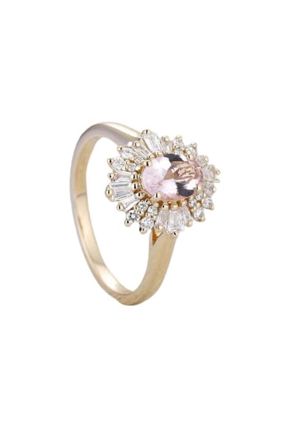 2ct Natural Morganite & Diamond Ring Ballerina 100% REAL 14k SOLID Yellow Gold