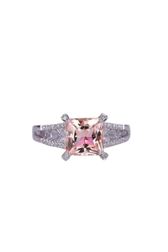 2ct Natural Morganite & Diamond Ring Filigree Split Shank 14k SOLID White Gold