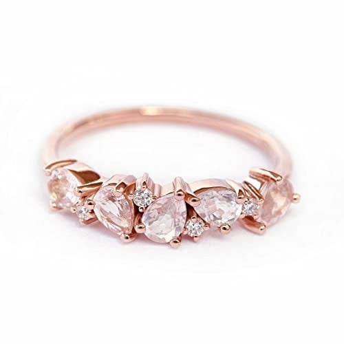 HeartsAndYou 2ct Natural Morganite Diamond Wedding Band Stackable Cluster 14k SOLID Rose Gold