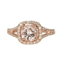 HeartsAndYou 2ct Natural Peach Morganite Birthday Ring 14k SOLID Rose Gold Halo Split Shank