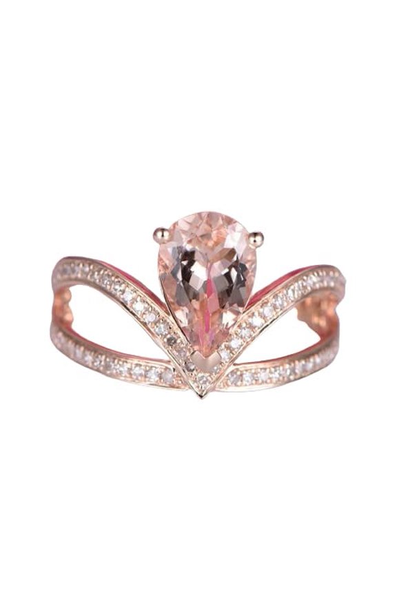 2ct Natural Peach Morganite & Diamond Ring Split Band Crown 14k SOLID Rose Gold
