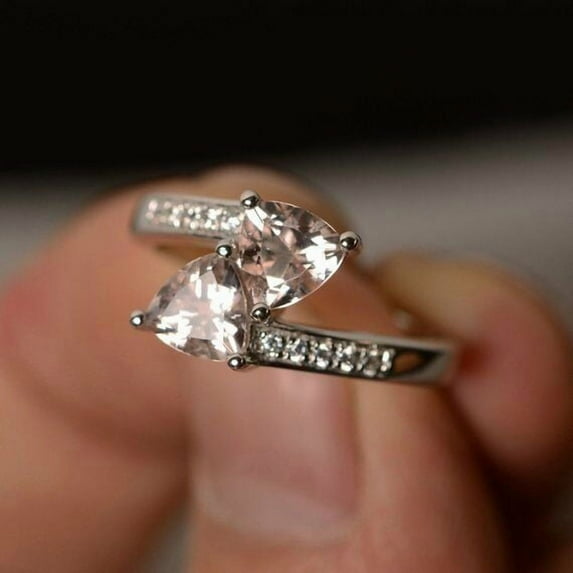 HeartsAndYou 2ct Natural Peach Morganite Double Stone Engagement Ring 14k SOLID White Gold