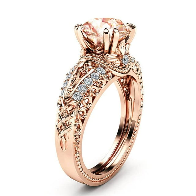 HeartsAndYou 2ct Natural Peach Morganite Engagement Ring 14k SOLID Rose Gold Filigree Stylish