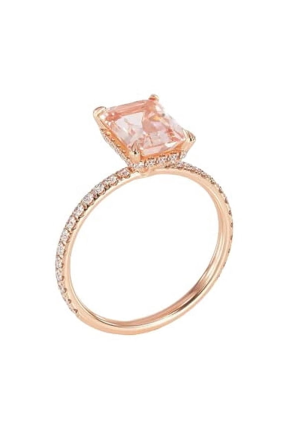 2ct Natural Peach Morganite Gatsby Ice Solitaire Ring 100% 14k SOLID Rose Gold