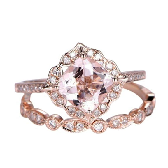 HeartsAndYou 2ct Natural Peach Morganite Stylish Floral Engagement Ring 14k SOLID Rose Gold