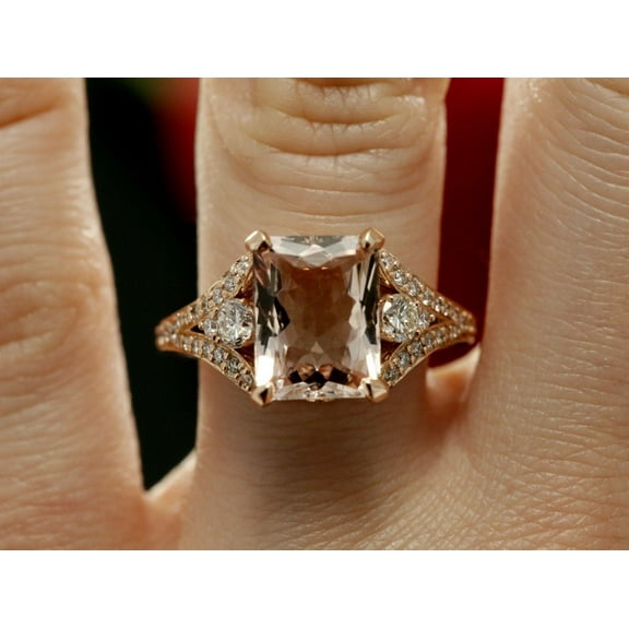 HeartsAndYou 2ct Natural Peach Morganite Stylish Split Band Birthday Ring 14k SOLID Rose Gold