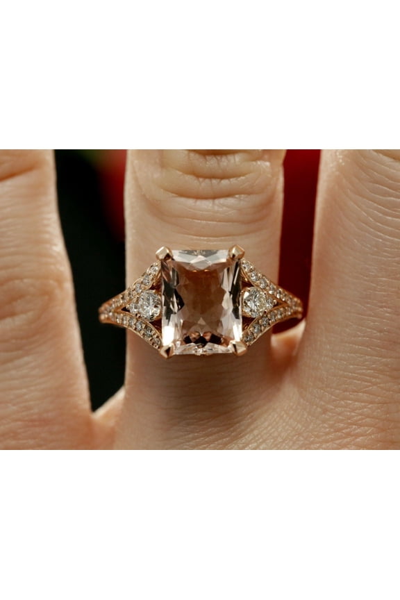 2ct Natural Peach Morganite Stylish Split Band Birthday Ring 14k SOLID Rose Gold