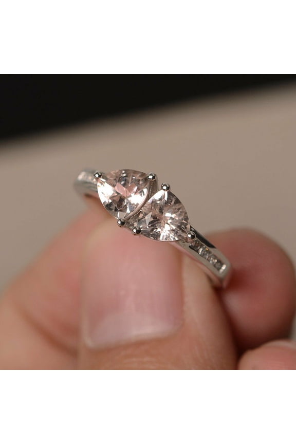 2ct Natural Peach Morganite Two Stone Engagement Ring 100% 14k SOLID White Gold