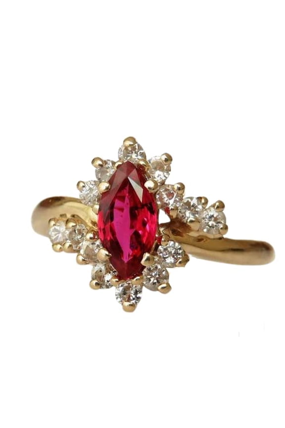 2ct Natural Pink Ruby & Diamond Solitaire Crown Halo Ring 14k SOLID Yellow Gold