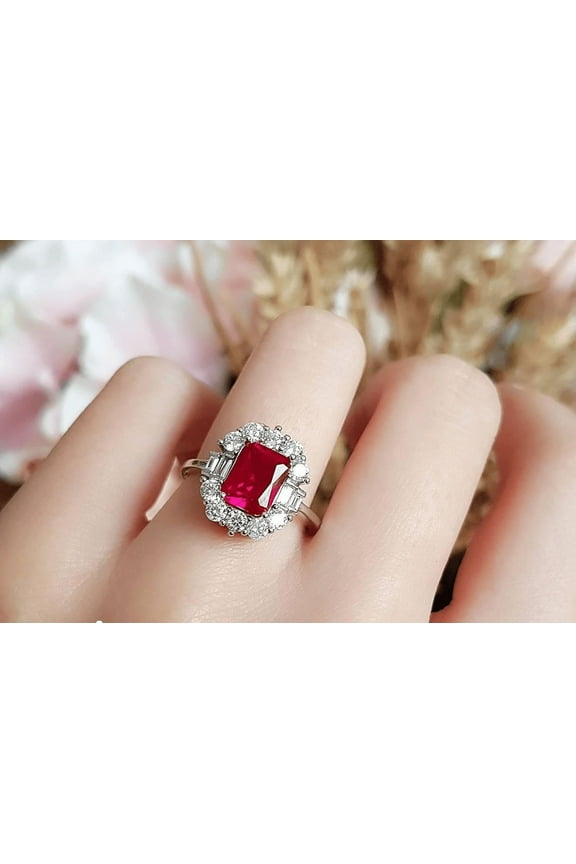 2ct Natural Pink Ruby Engagement Ring 100% 14k SOLID White Gold Halo Art Deco