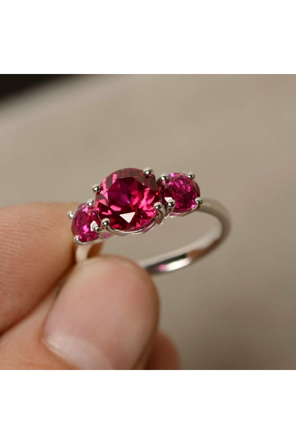 2ct Natural Pink Ruby Engagement Ring 100% 14k SOLID White Gold Unique Trilogy