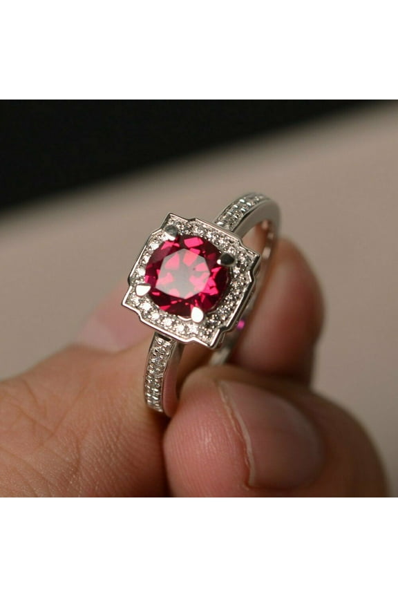2ct Natural Pink Ruby Engagement Ring 14k SOLID White Gold Halo Promise Design