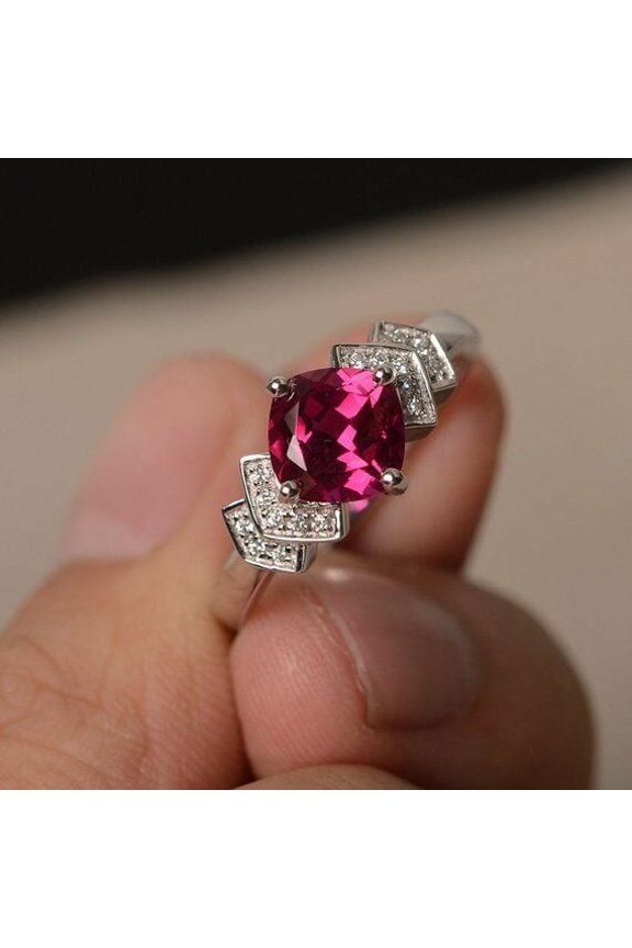 2ct Natural Pink Ruby Proposal Wedding Engagement Ring 100% 14k SOLID White Gold