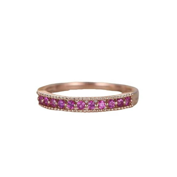 HeartsAndYou 2ct Natural Pink Sapphire Band Milgrain Half Eternity 100% 14k SOLID Rose Gold