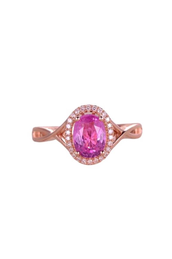 2ct Natural Pink Sapphire Halo Twisted Split Shank Ring 100% 14k SOLID Rose Gold