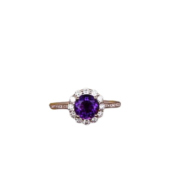HeartsAndYou 2ct Natural Purple Amethyst & Diamond Ring Floral 100% REAL 14k SOLID Rose Gold