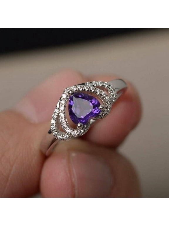2ct Natural Purple Amethyst Double Heart Engagement Ring 14k SOLID White Gold