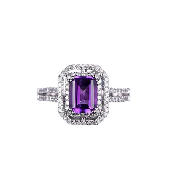 HeartsAndYou 2ct Natural Purple Amethyst Dual Halo Engagement Ring 100% 14k SOLID White Gold