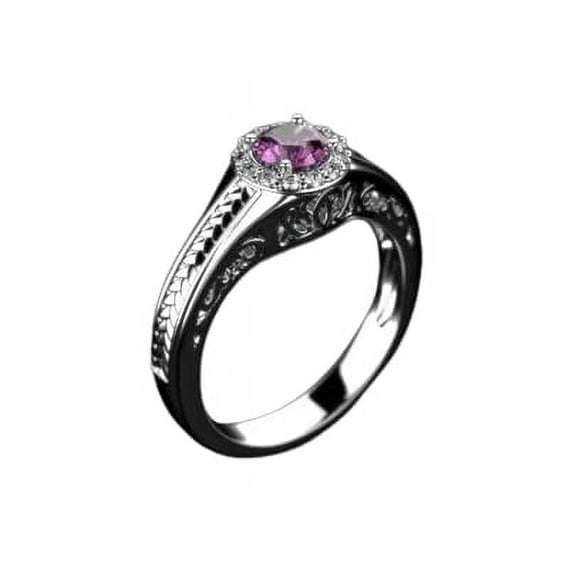 HeartsAndYou 2ct Natural Purple Amethyst Engagement Ring 14k SOLID White Gold Halo Stylish