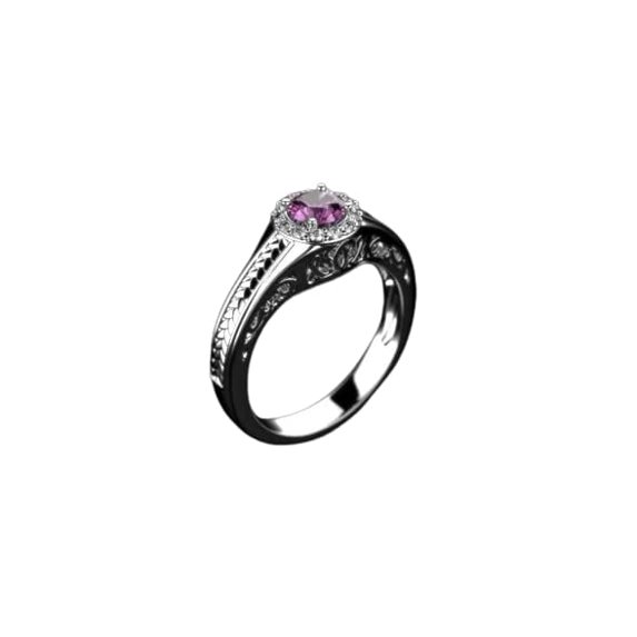 HeartsAndYou 2ct Natural Purple Amethyst Engagement Ring 14k SOLID White Gold Halo Stylish