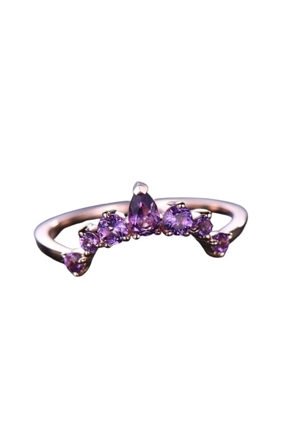 2ct Natural Purple Amethyst Princess Crown Engagement Ring 14k SOLID Rose Gold