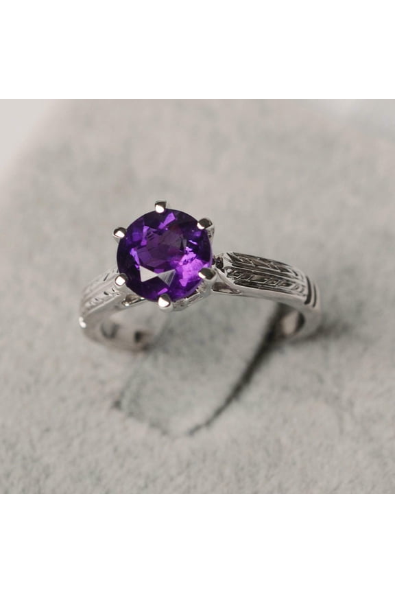 2ct Natural Purple Amethyst Solitaire Stylish Inspired Ring 14k SOLID White Gold