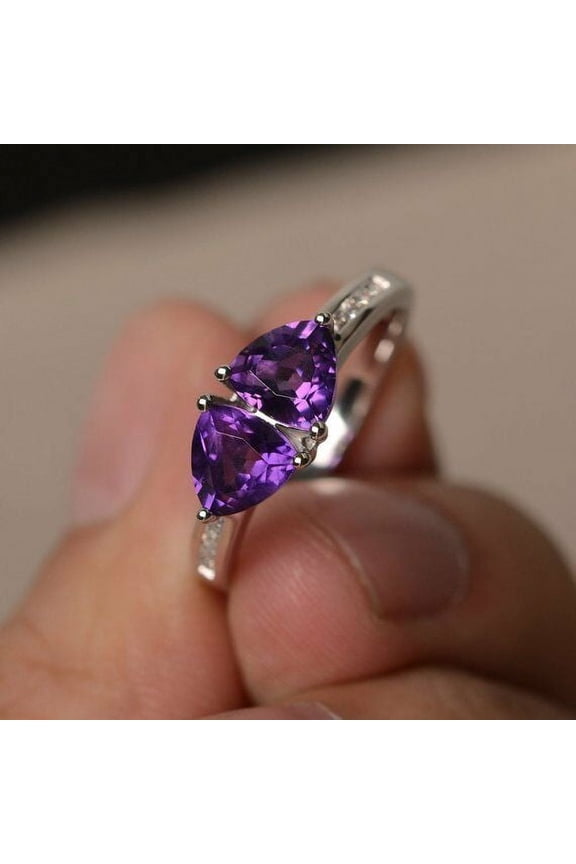 2ct Natural Purple Amethyst Two Stone Engagement Ring 100% 14k SOLID White Gold