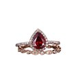 thumbnail image 1 of HeartsAndYou 2ct Natural Red Garnet Bridal Set Stylish Band Halo Ring 14k SOLID Rose Gold, 1 of 9