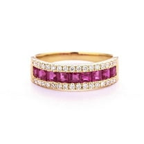 HeartsAndYou 2ct Natural Ruby Diamond 3 Row Half Eternity Wedding Band 14k SOLID Yellow Gold