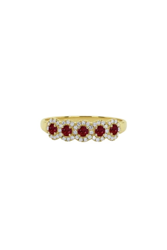 2ct Natural Ruby & Diamond 5 Stone Halo Band 100% REAL 14k SOLID Yellow Gold